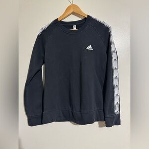 Adidas Black Crewneck Sweater with White Accents Medium 12-14